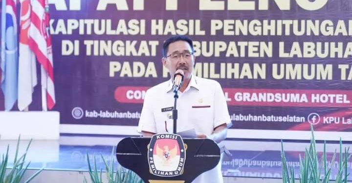 Bupati H.Edimin Menghadiri Rapat Pleno Terbuka Rekapitulasi Hasil Perhitungan Perolehan Suara Tingkat Kab.Labusel Pemilihan Umum 2024