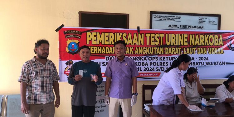 Berikan Kenyamanan Pada Penumpang Angkutan Lebaran , Satresnarkoba Polres Labusel Test Urine Awak Angkutan