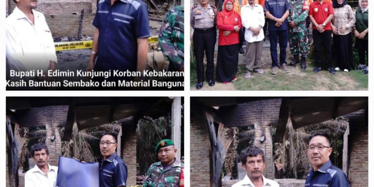 Bupati Labusel H. Edimin Kunjungi Korban Kebakaran, Beri Bantuan Sembako dan Material bangunan