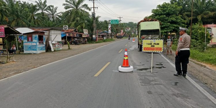 Polres Labusel Pasang Rambu Di Jalinsum Desa Pekan Tolan Antisipasi Kemacetan