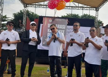 KPU Gelar Deklarasi Damai Tiga Paslon Bupati dan Wakil Bupati Labusel Serta Senam Santai