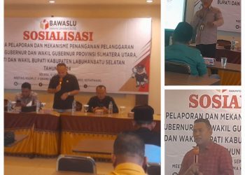 Bawaslu Labusel Mengadakan Sosialisasi terkait Pelaporan dan Pengawasan Pemilihan Gubernur Sumatera Utara dan Bupati Labuhanbatu Selatan