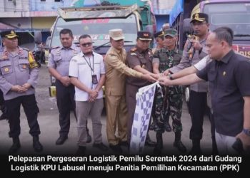 Pj Sekda Labusel Beserta FORKOPIMDA Melepas Logistik Pemilu Serentak 2024