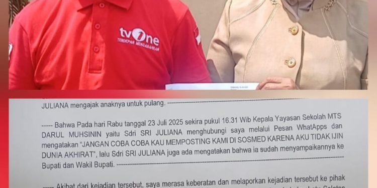 Oknum kepala Yayasan MTS Darul Muhsinin Diduga Halangi Jurnalis Saat Bertugas
