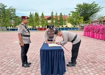 Kapolres Aceh Tamiang Pimpin Upacara Sertijab Di  Jajaran Polres Aceh Tamiang